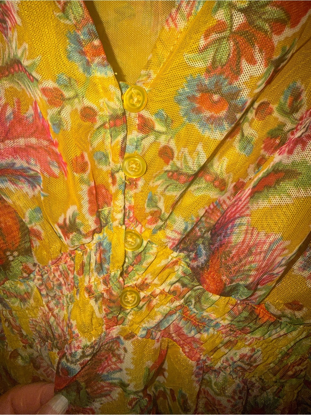 Anthropologie Mustard Floral V-Neck Blouse - Picture 3 of 9